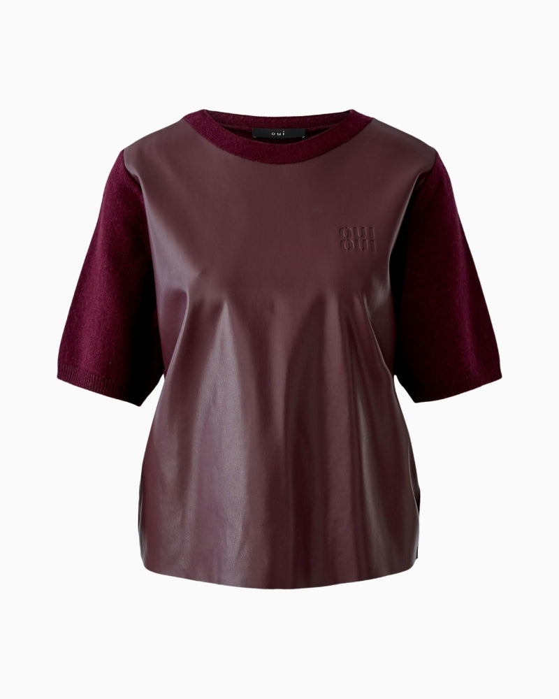 Oui cropped pullover in bramble berry cotton blend with crew neck and logo detail
