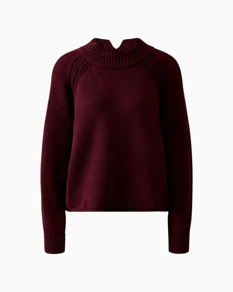 Front view of casual fit Oui jumper in cotton blend with modern collar detail