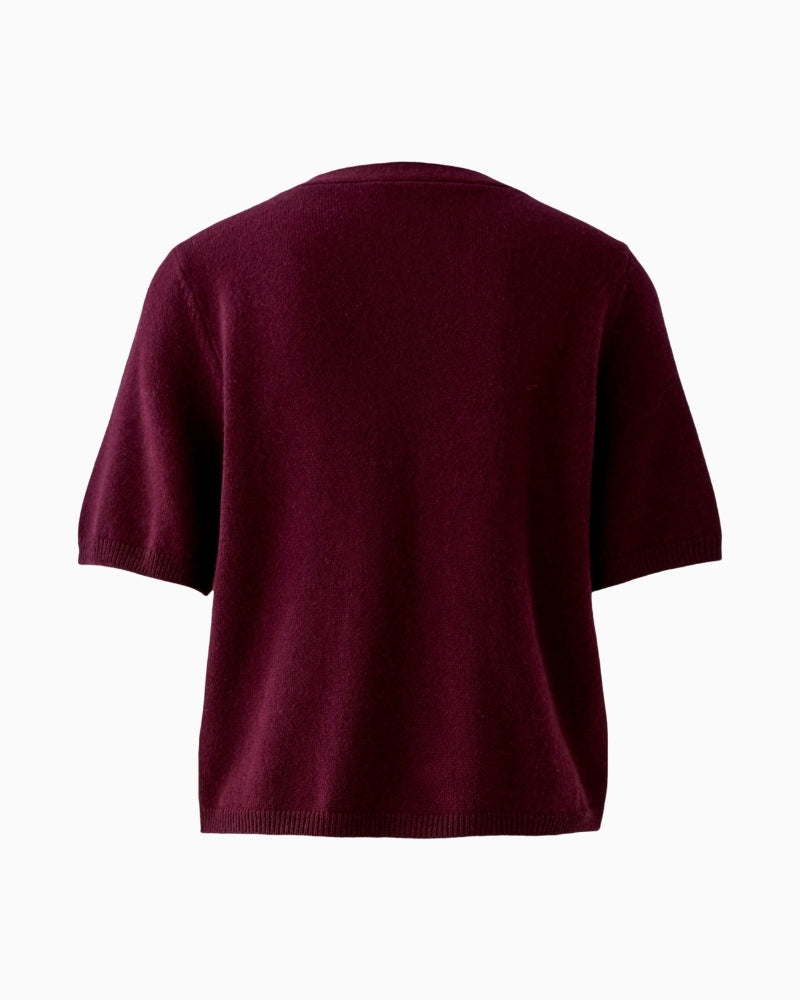 Back view of casual fit Oui jumper showing patch knit and cropped shape