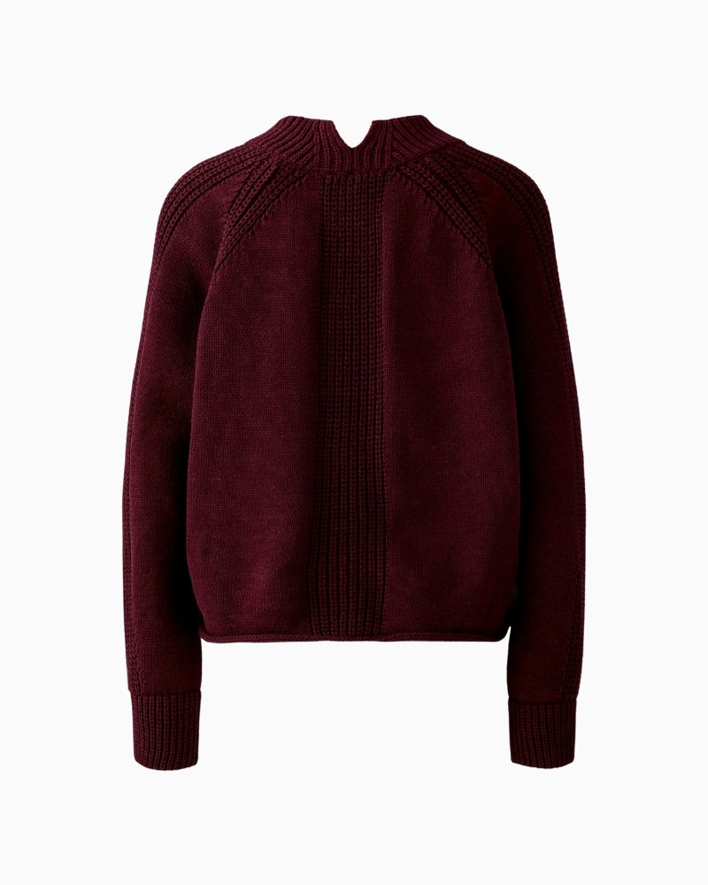 Back view of Oui pullover showing small slit in collar and raglan sleeves