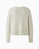 Back view of Oui pullover in light beige showing relaxed fit and long sleeves