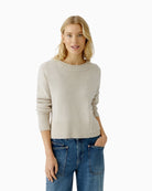 Oui light beige mélange cropped pullover in soft wool blend with round neck