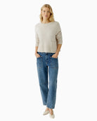 Oui light beige mélange cropped pullover in soft wool blend with round neck