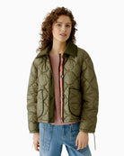Oui reversible quilted jacket in khaki brown, front view – Áines Boutique