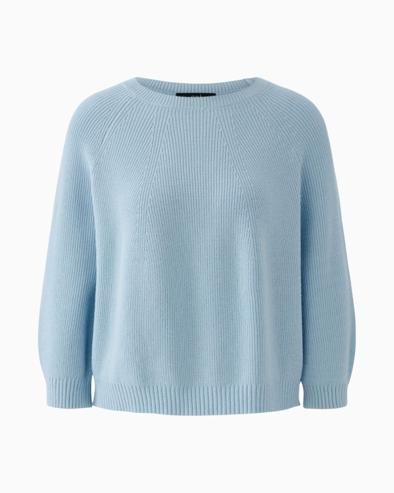Oui light blue ribbed pullover, front flat lay view – Áines Boutique