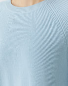 Close-up of Oui light blue pullover fabric showing fine rib knit – Áines Boutique