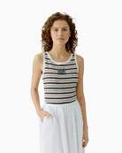 Oui ribbed tank top brown black front view woman wearing – Áines Boutique