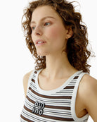 Oui ribbed tank top brown black close-up rib fabric and stripe detail – Áines Boutique