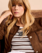 Oui ribbed tank top brown black front view woman wearing – Áines Boutique