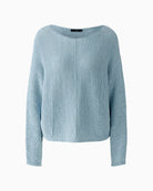 Oui ribbon yarn pullover blue product view on white background – Áines