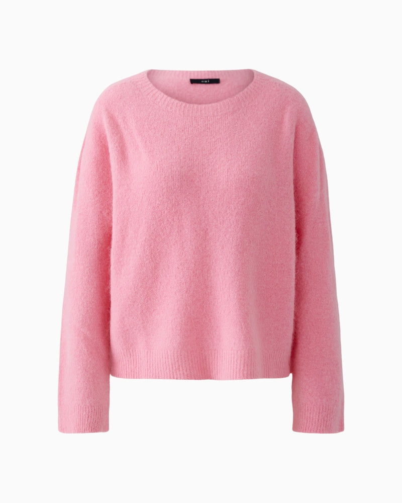 Front view of pinkish rose jumper by Oui with cosy brushed texture