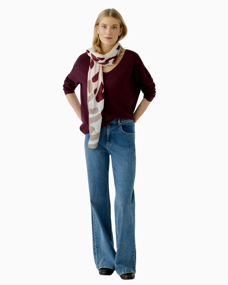 Oui rose red shawl with four-colour placed print in soft viscose