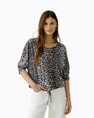 Oui silky-touch camel and black leopard print blouse
