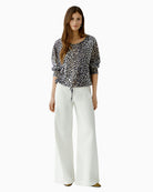 Oui silky-touch camel and black leopard print blouse