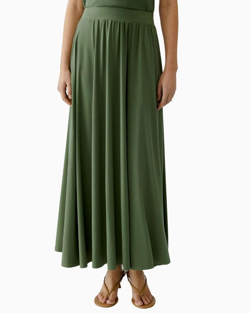 Front view of Oui Shaded Moss skirt with smooth drape and comfortable fit