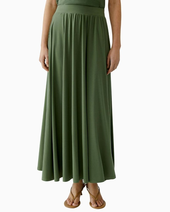 Front view of Oui Shaded Moss skirt with smooth drape and comfortable fit