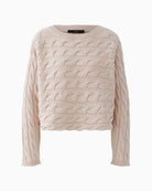 Oui Sirah pullover in rose with cropped boxy shape and cable knit design