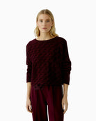 Oui Sirah cable knit pullover in bramble berry with cropped boxy fit and light boat neck