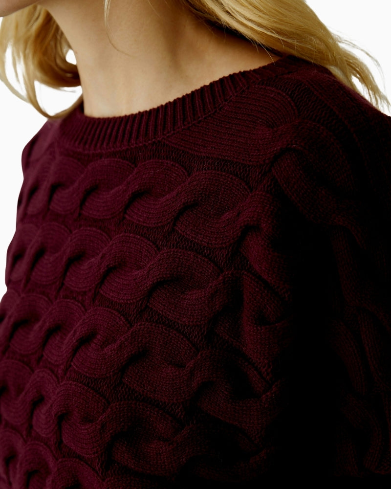 Close-up of textured cable pattern on Oui’s bramble berry cotton-blend jumper