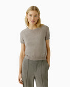 Oui smokey taupe pullover with short sleeves and embellished neckline