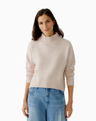 Oui rose sporty pullover with stand-up collar and soft knit finish