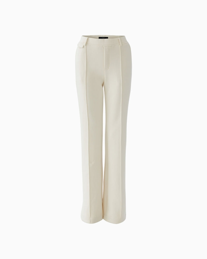 Oui cream pull-on trousers, front view showing straight leg fit – Áines Boutique