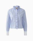 Blue cotton blend blouse by Oui with soft frill neckline detail