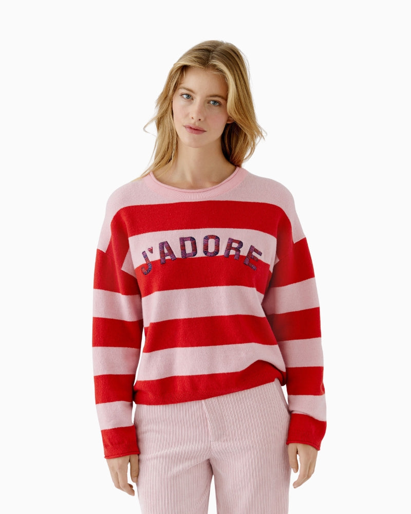 Oui stripe jumper with red and pink horizontal stripes