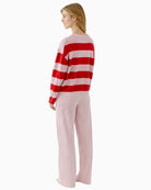 Back view of Oui red and pink striped sweater showing relaxed fit