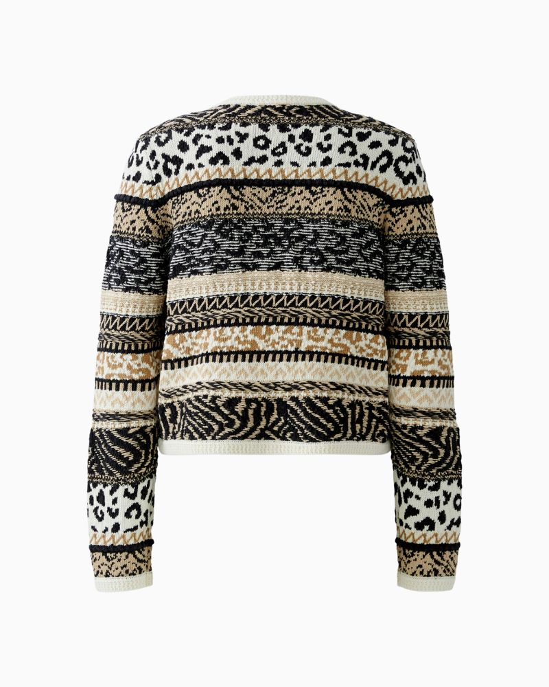 Back view of Oui cardigan with subtle shoulder padding and clean stripe detail