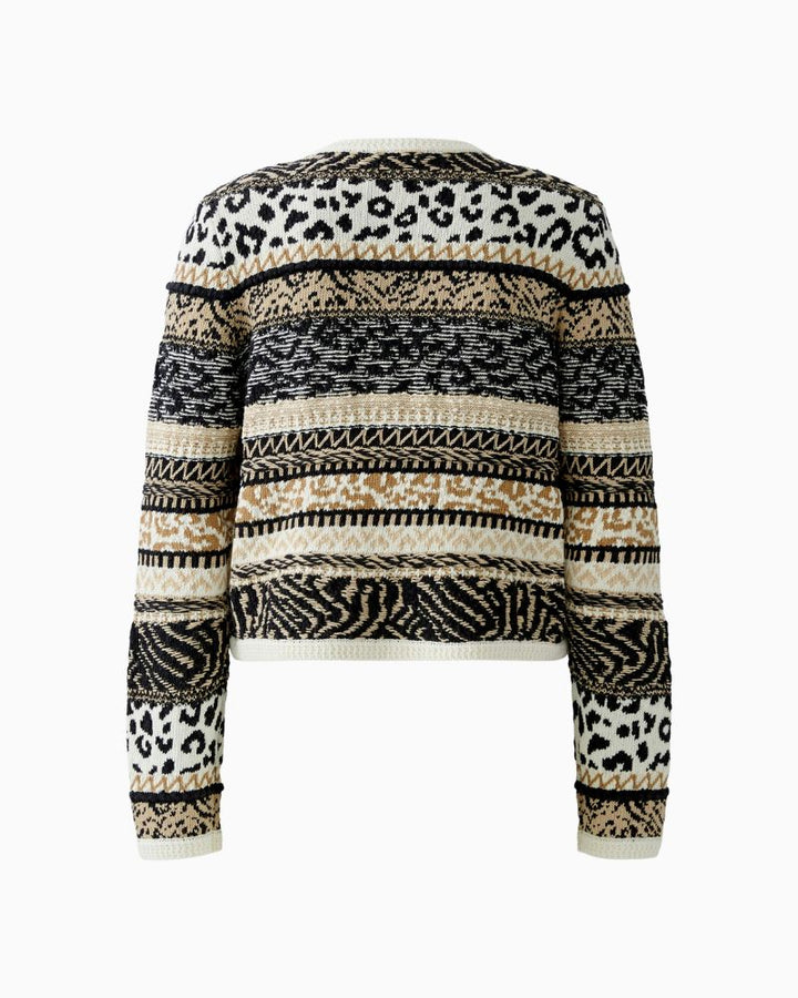 Back view of Oui cardigan with subtle shoulder padding and clean stripe detail