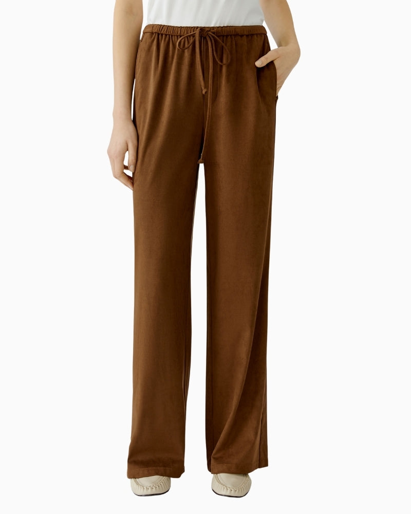 Oui suede-look slip pants Fondue Fudge front view – Áines Boutique