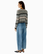 Back of khaki knit jacket showing relaxed fit and clean finish