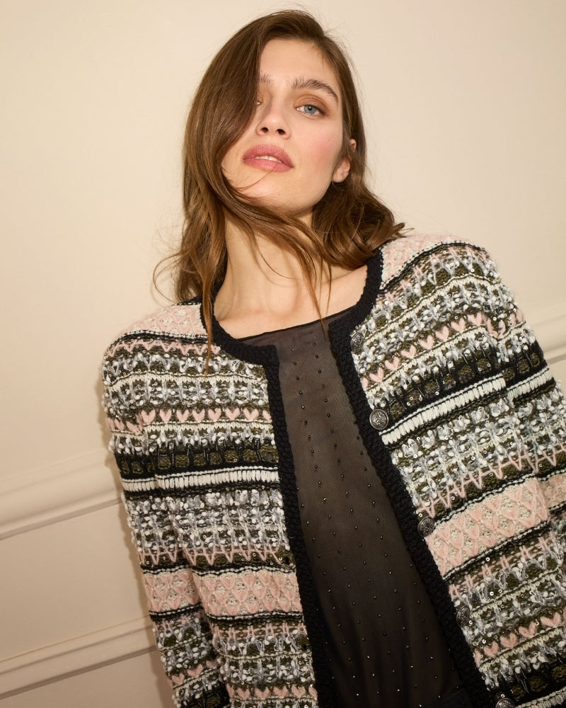 Green-toned cotton blend cardigan jacket with smart casual shape