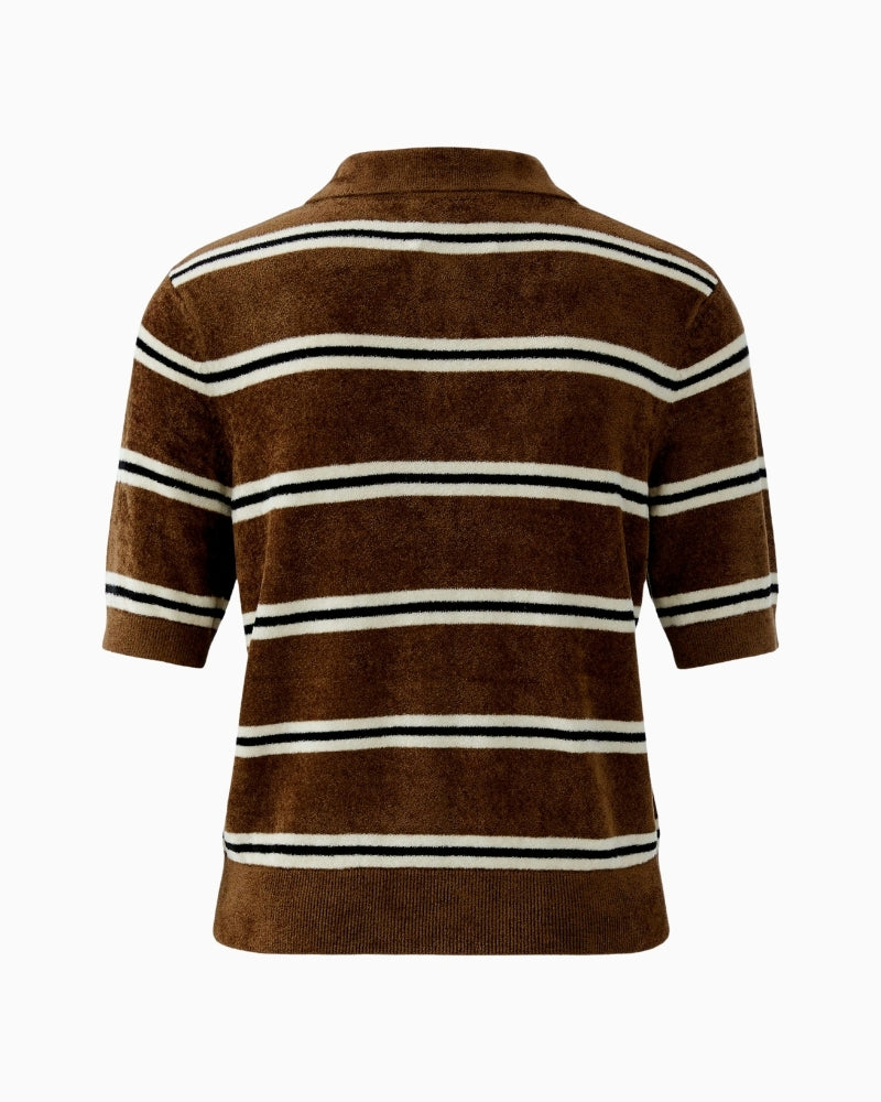 Oui velour-look polo pullover brown and white back on white background – Áines Boutique