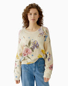 Oui off-white and red vintage look pullover, front view – Áines Boutique