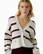 Close-up of ribbed knit fabric and decorative badge buttons