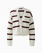 Oui white and red striped cardigan with boxy cropped cut