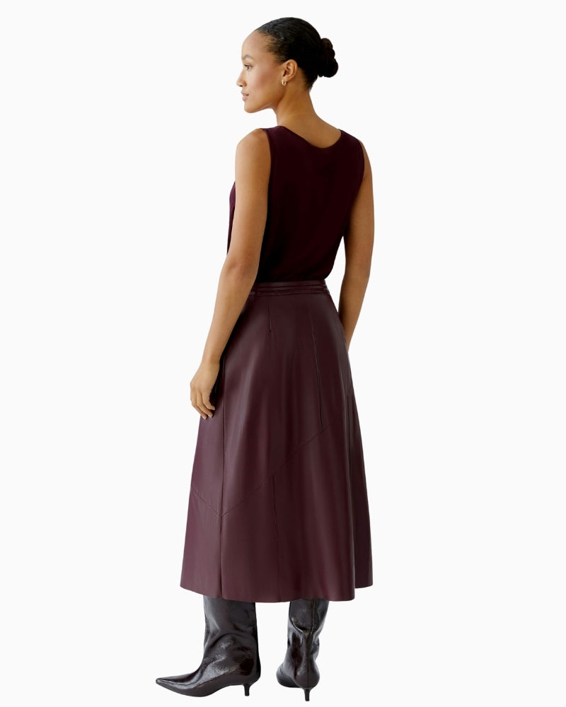 Back view of bramble berry skirt by Oui with clean raw hem and flattering fit