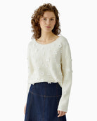 Oui Gardenia pullover with floral appliqué, front view – Áines Boutique
