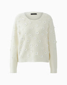 Oui Gardenia pullover with floral appliqué, front view – Áines Boutique