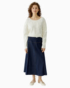 Woman wearing Oui Gardenia pullover, full outfit model view – Áines Boutique