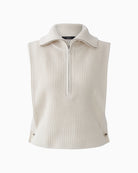 Oui 1/2 Zip Vest in Off White fabric detail