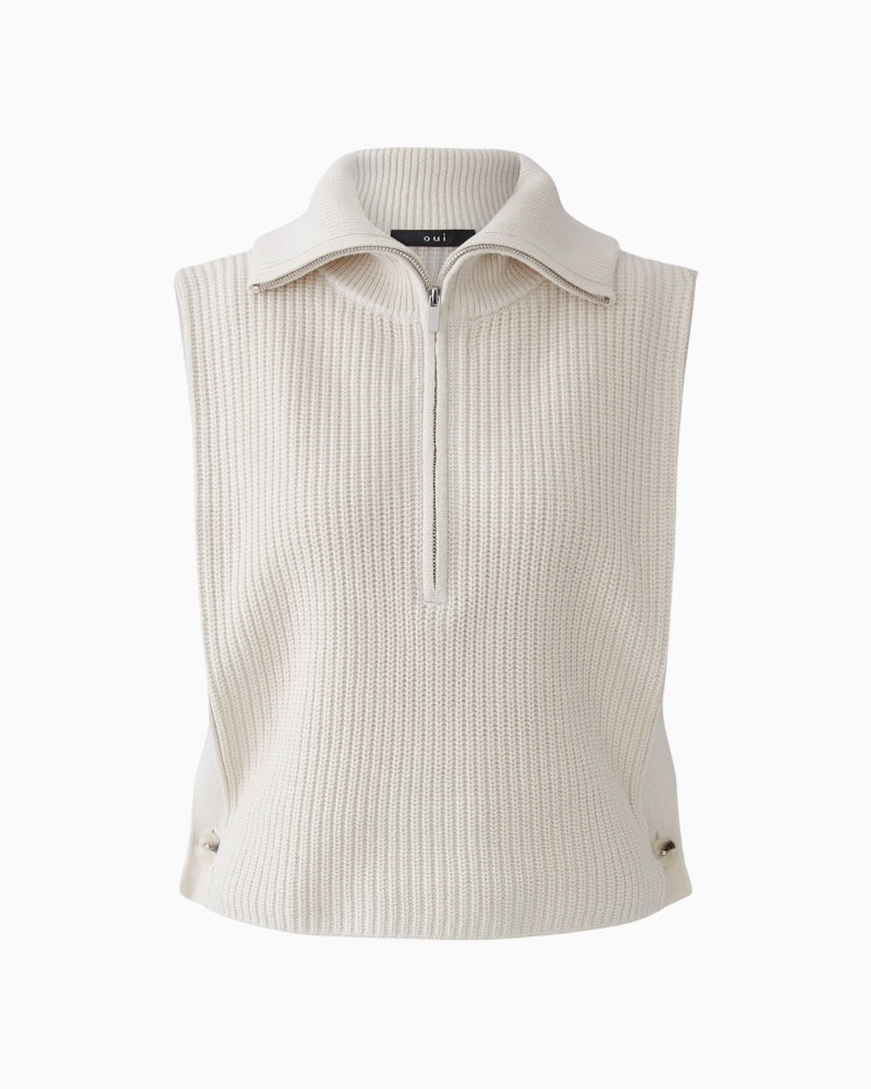 Oui 1/2 Zip Vest in Off White fabric detail