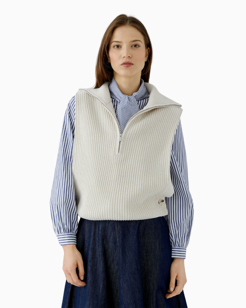 Oui 1/2 Zip Vest in Off White front view
