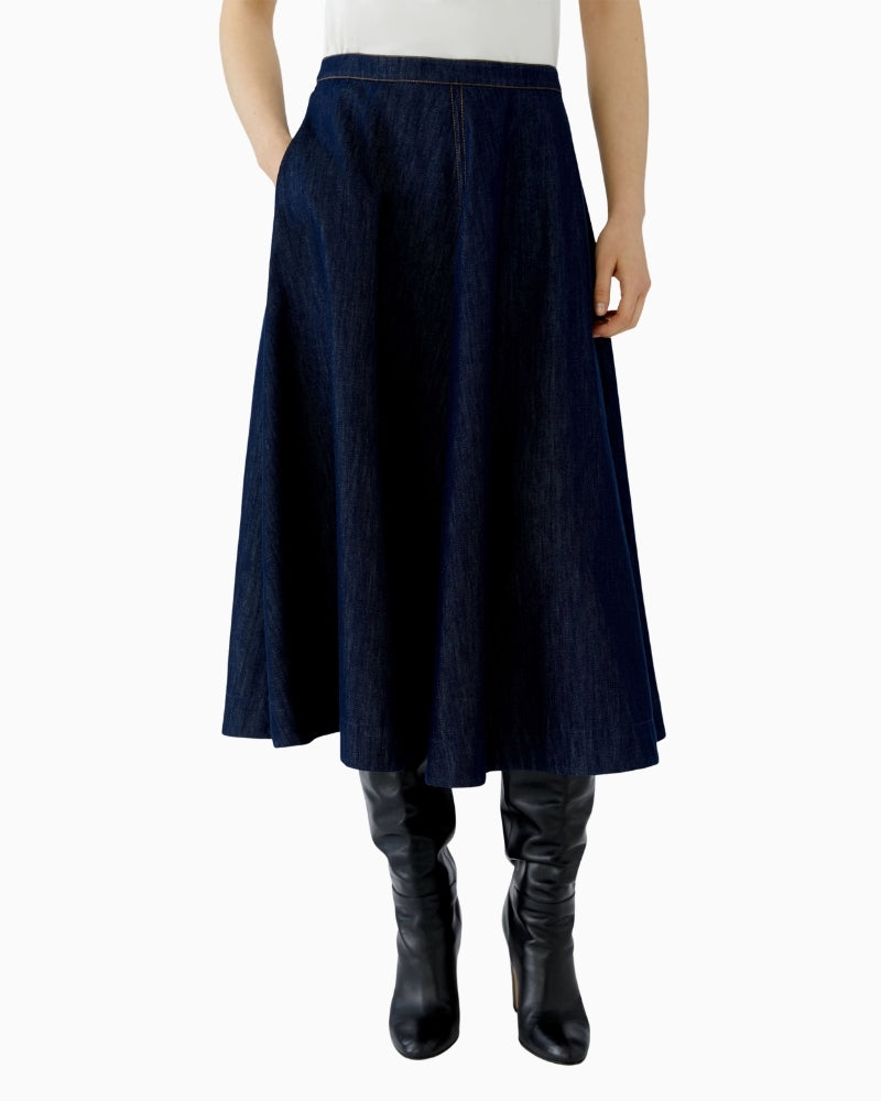 Oui A-Line Denim Skirt in denim front view