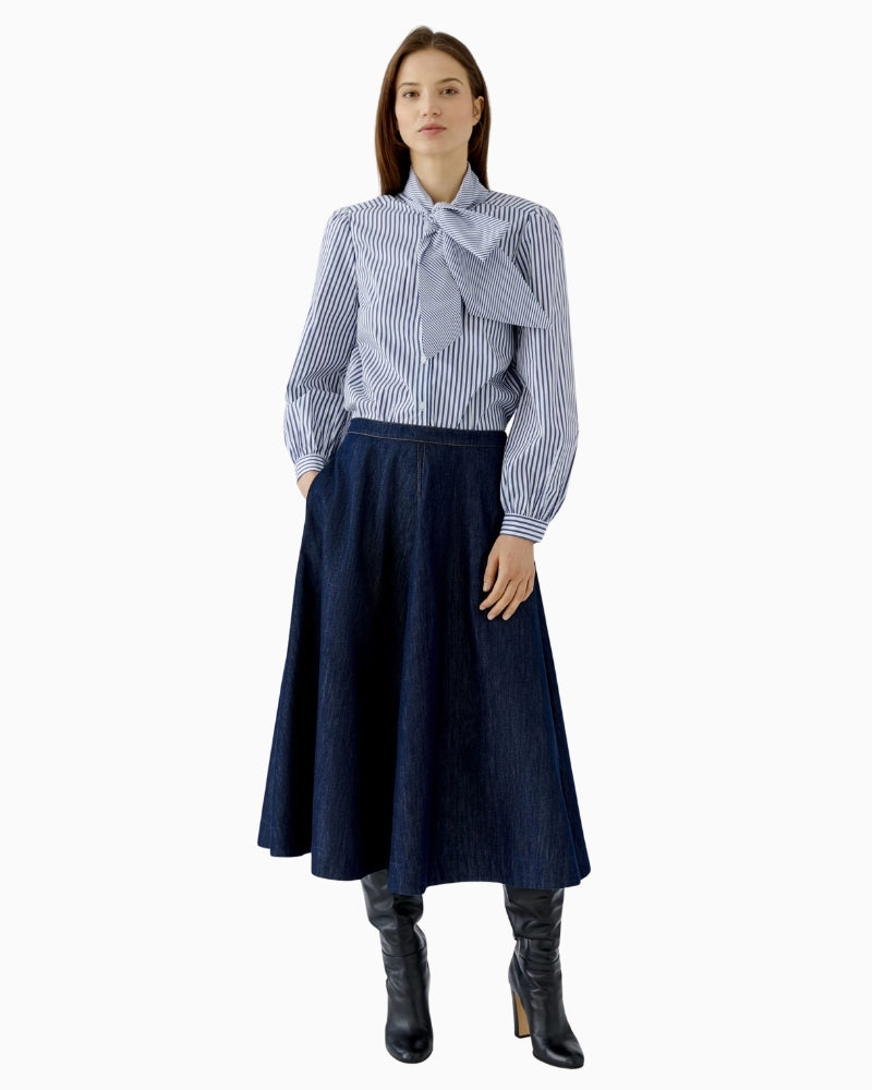 Oui A-Line Denim Skirt in denim styled view