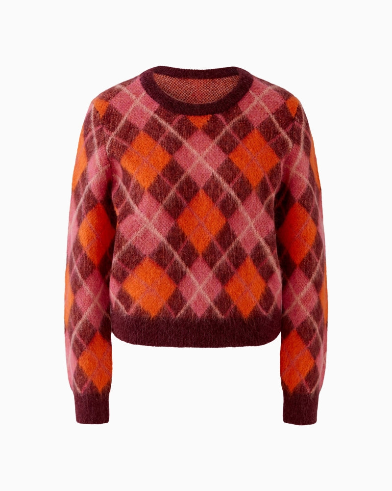 Oui Argyle Jumper in pink and orange argyle knit detail
