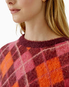Oui Argyle Jumper in pink and orange crew neckline detail