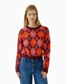 Oui Argyle Jumper in pink and orange front view with argyle pattern